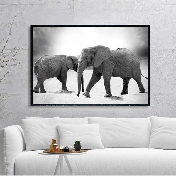 Large Size Modern Elephant Herd Canvas