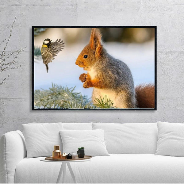 Squirrel Play with Bird Wall Art