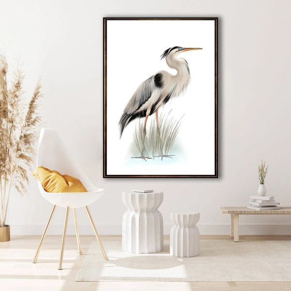 Nautical Bird Prints Vintage Grey Heron Bird