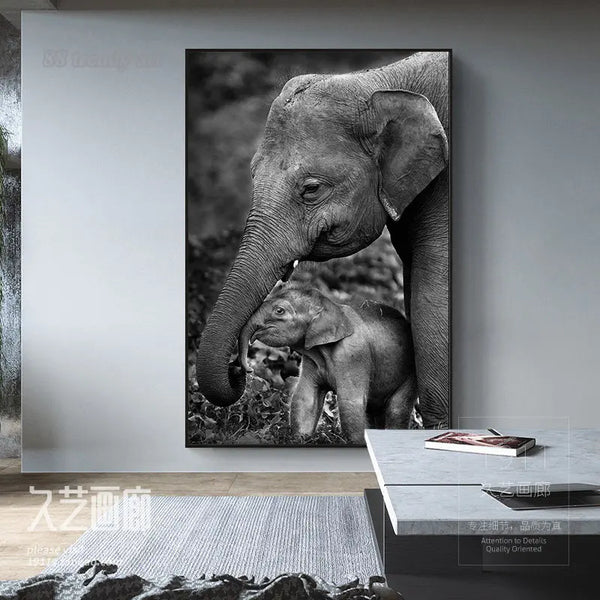 Elephant Love Mother and Baby Canvas Painting
