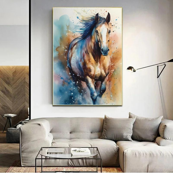 Horse Running Watercolor Canvas Oil Painting
