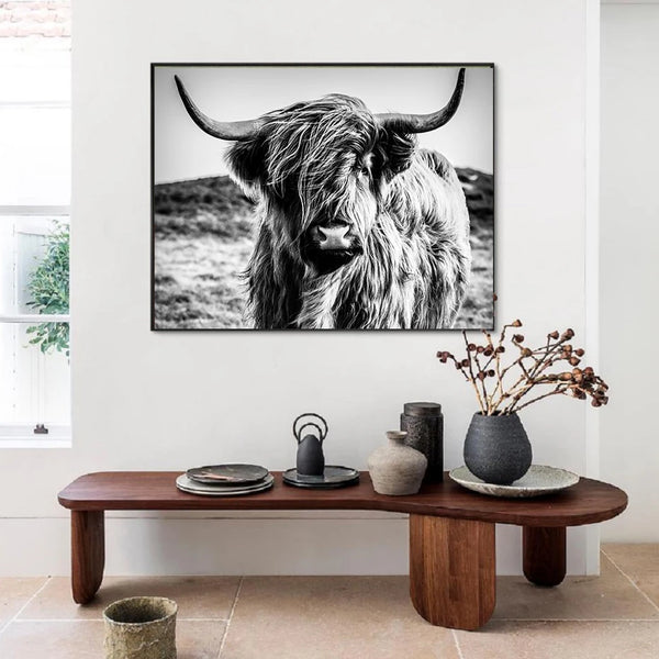 Black and White Scottish Highland Hairy Cow Wall Art