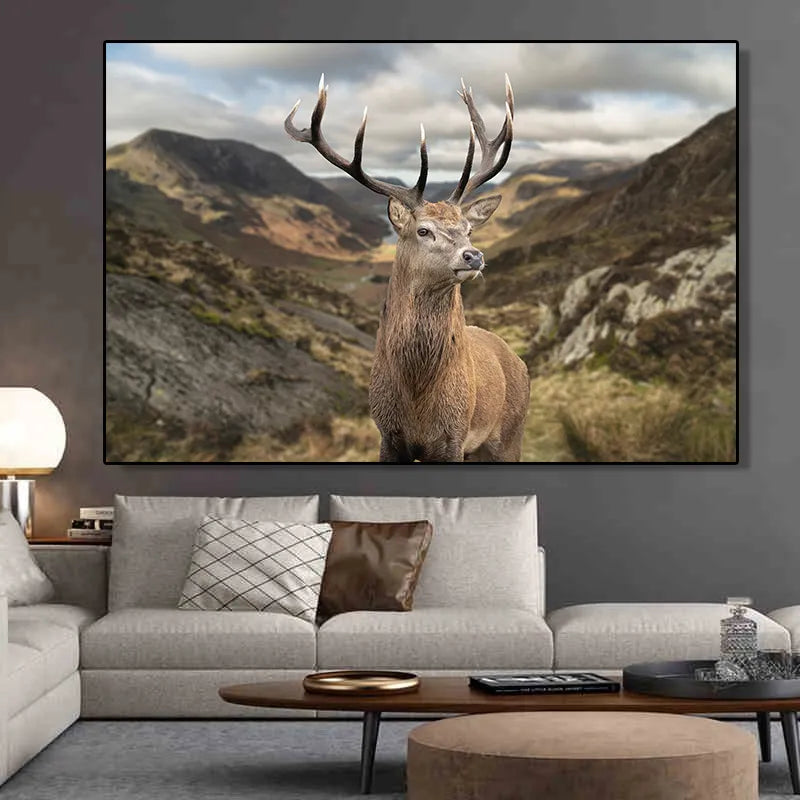 Deer In Mountain Landscape Canvas