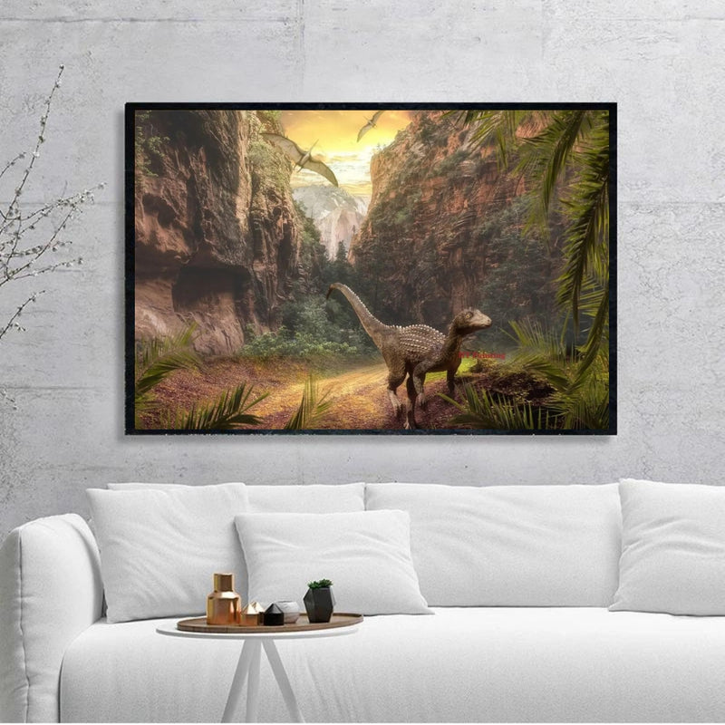 Dinosaur in Jungle Poster Canvas