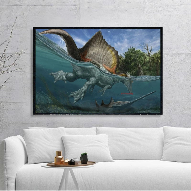 Dinosaur in Water Poster Canvas Painting Wall Art