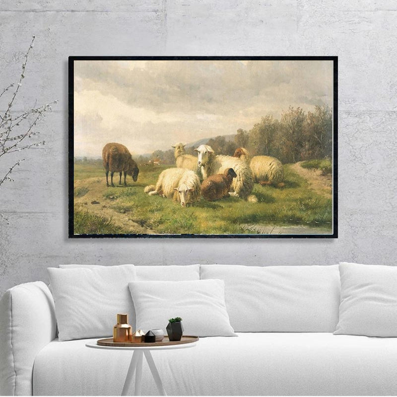 Sheep Family Landscape Painting Art