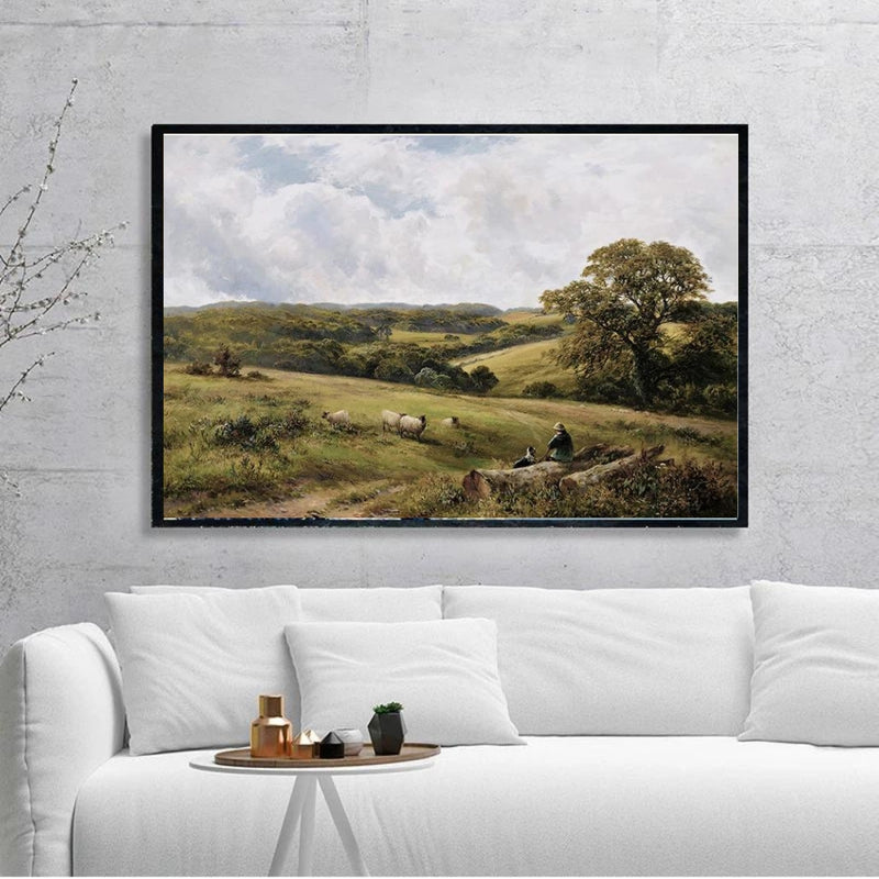 Sheep Grass Land Canvas Poster