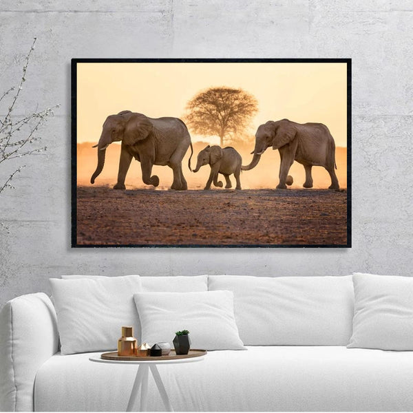 Wildlife Elephant Sunset Wall Art