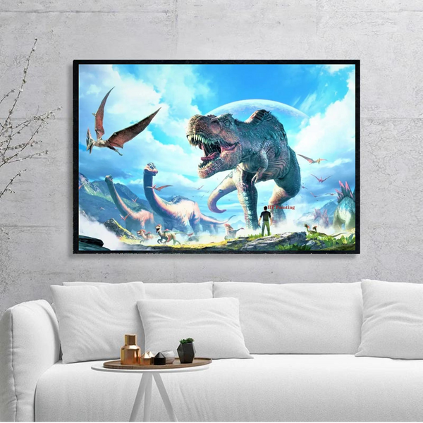 Blue Sky Dinosaur Poster Canvas Painting Wall