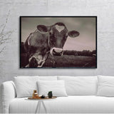 Running Cow Black and White Sunset Canvas Painting Poster