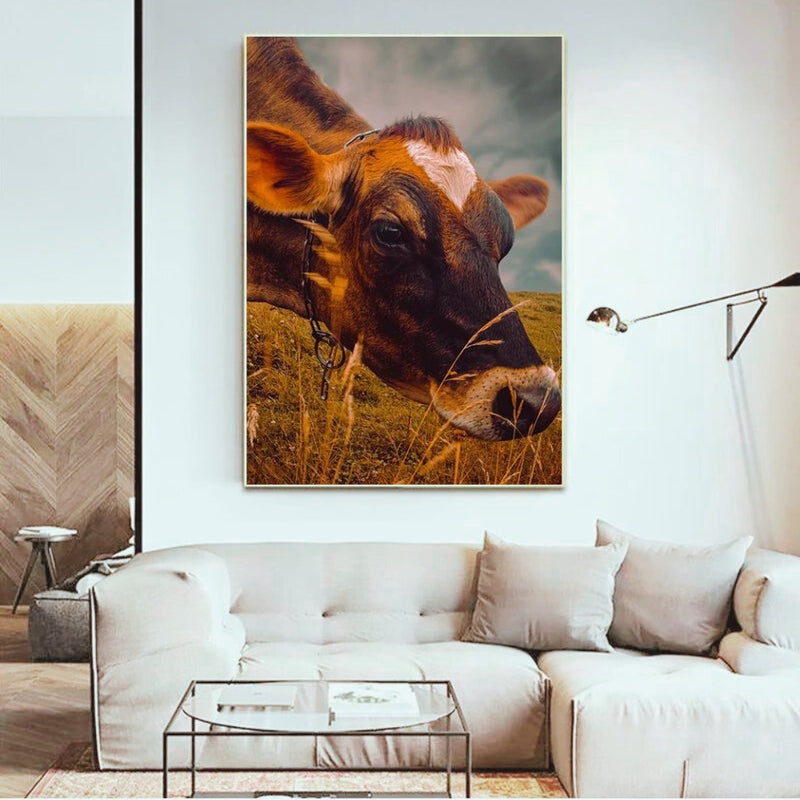 Modern Animals Dairy Cow Sunset Canvas