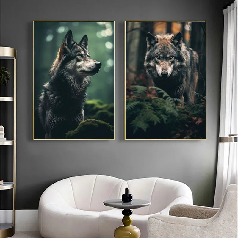 Forest Black Wolf Portrait Poster Wild Animals Canvas Painting HD Printed Wall Art Pictures Modern Living Room Home Decor
