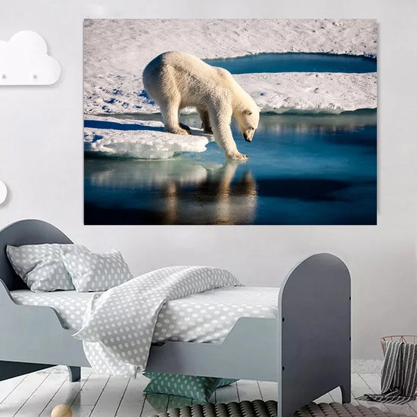 Bear Eating Water Wall Art Canvas