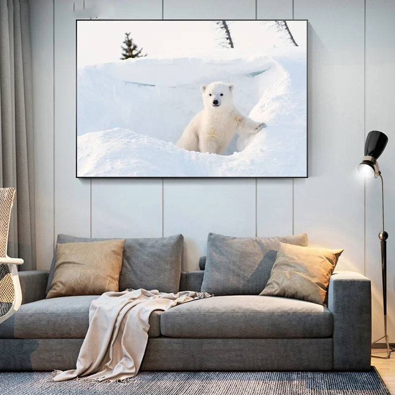 Polar Bear Seating on Snow Wall Art Canvas
