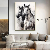 White and Black Horse Watercolor Canvas Oil Painting