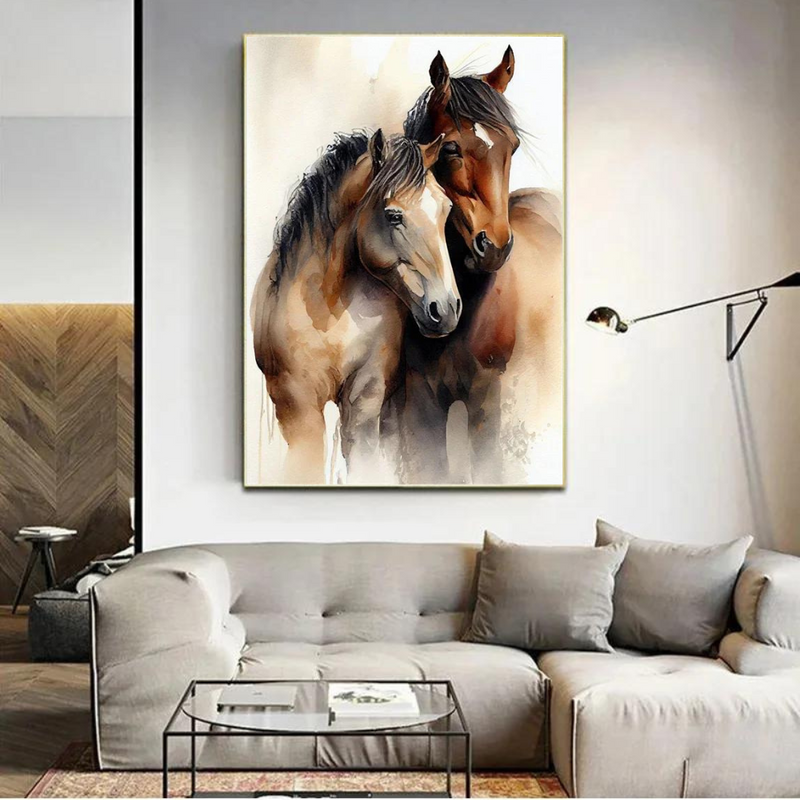 Black Watercolor Oil Painting Horse Wall Art